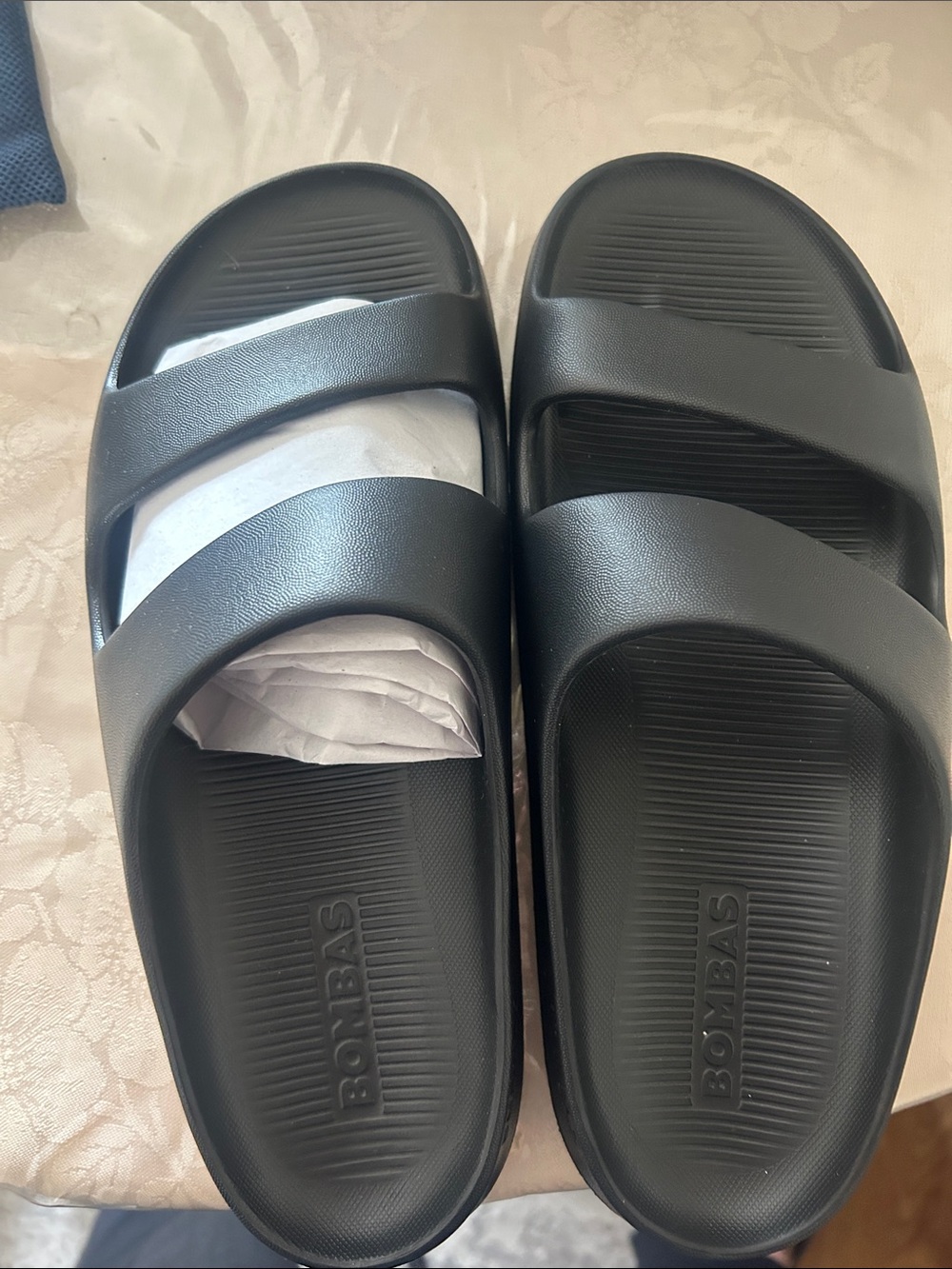 Bombas Black Double-Strap Slide Sandals women size 10 men size 8.5